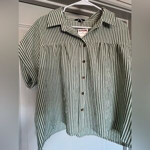 Velvet Heart Green and White Striped Shirt